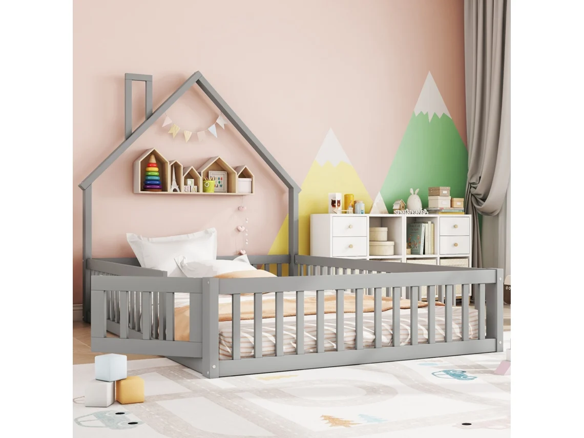 Cama Alta Infantil 140x200 Pinho Chaminé Estilo Minimalista