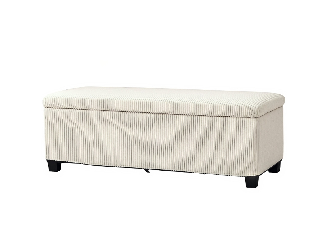 Banco Baú Veludo Cotelê Pés Aço Bege 112x42x40cm Corredor Quarto