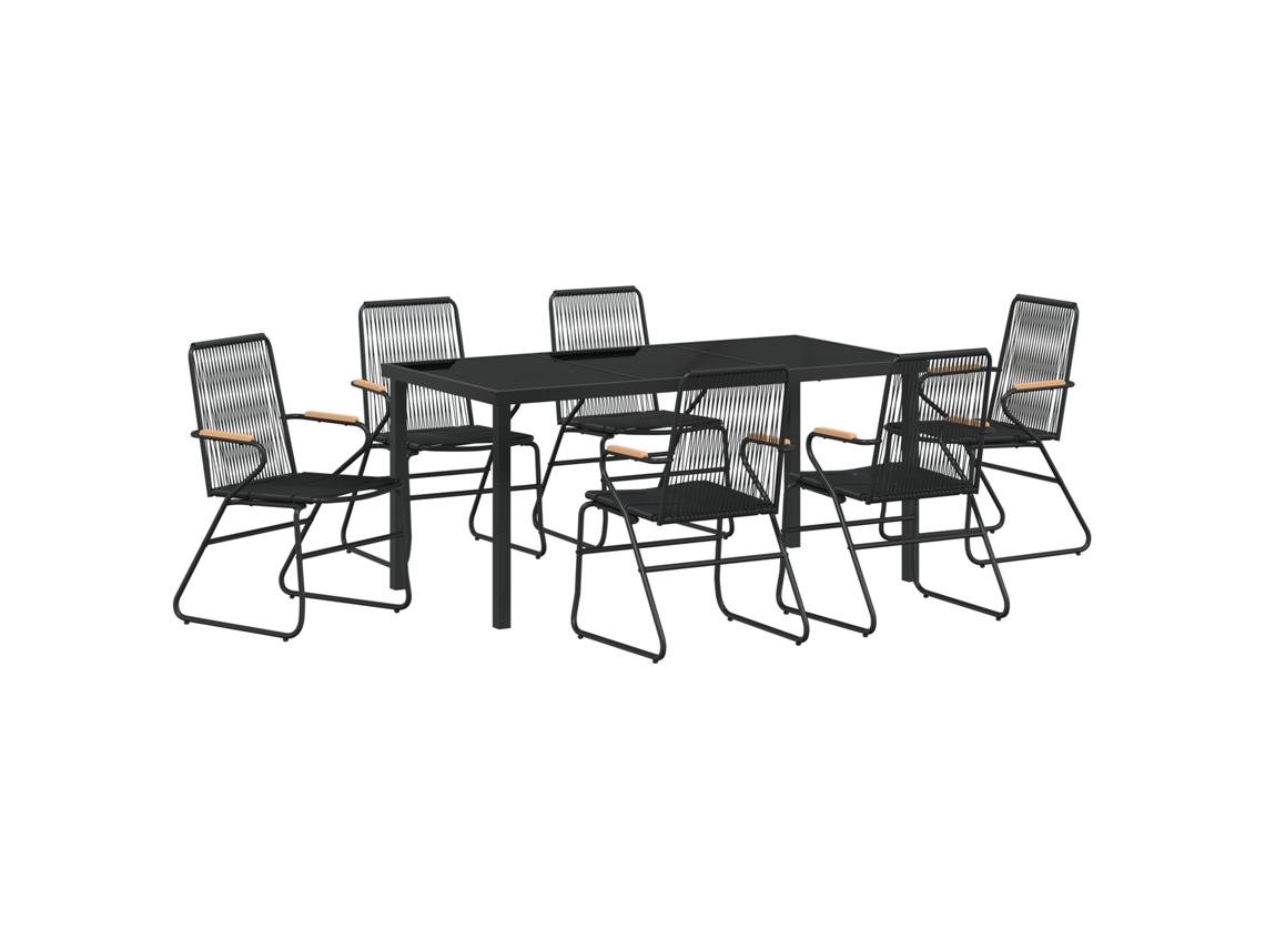 Conjunto 7 De Jantar De Vidaxl Preto Rattan Pvc