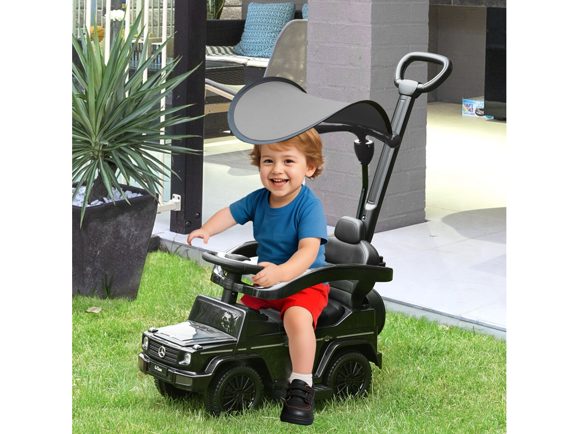 Macchina A Spinta Per Bambini 12-36 Mesi Con Licenza Mercedes, Tettuccio E Maniglia Di Spinta, 85.5x40.5x95 Cm, Nero