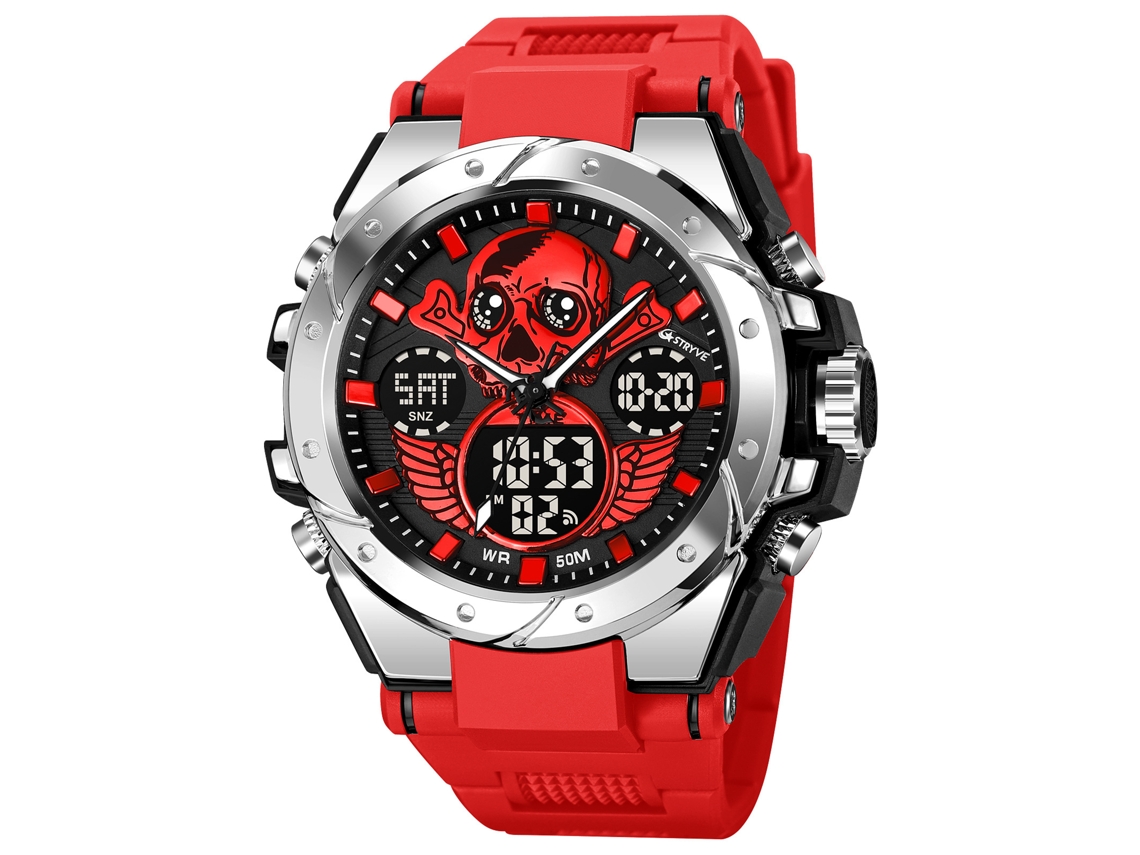 Relógio Esportivo Masculino MDUG Relógio de Pulso com Caveira Luminoso e Detalhes Luminosos (vermelho)