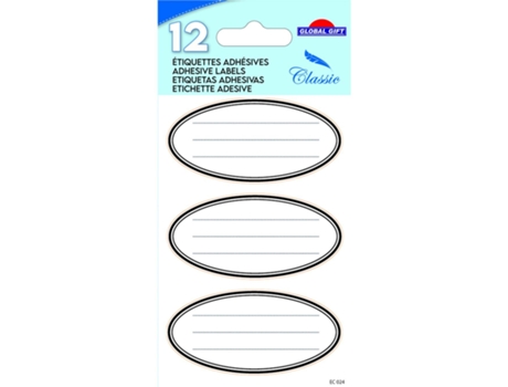 12 Etiquetas Adesivas Escolares Oval Preto GLOBAL GIFT