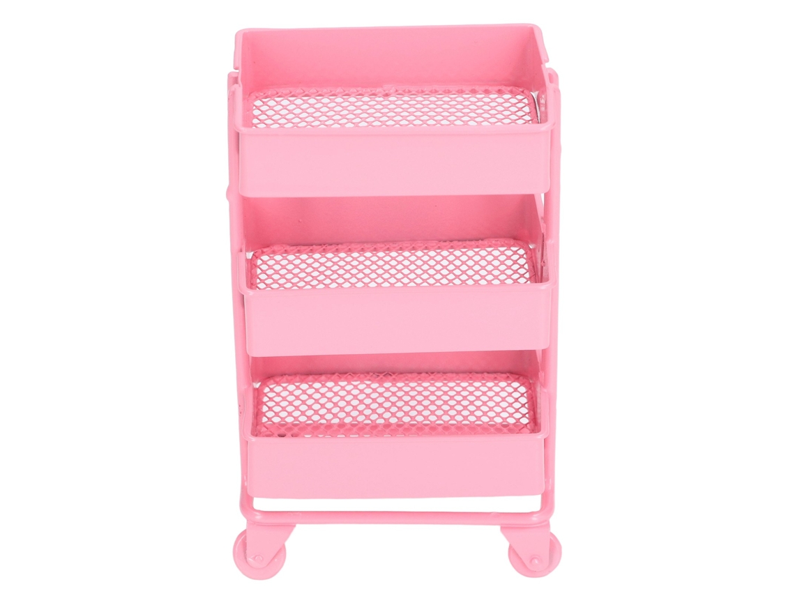 Primerox rack de Armazenamento 3 Andares com Rodas para Casinha de Bonecas 1:12 Rosa