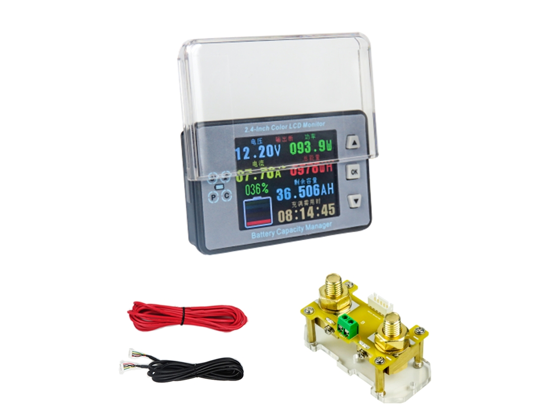 Medidor de corrente, tensão e capacidade com tela LCD de 2,4 polegadas para baterias de carro e RV.