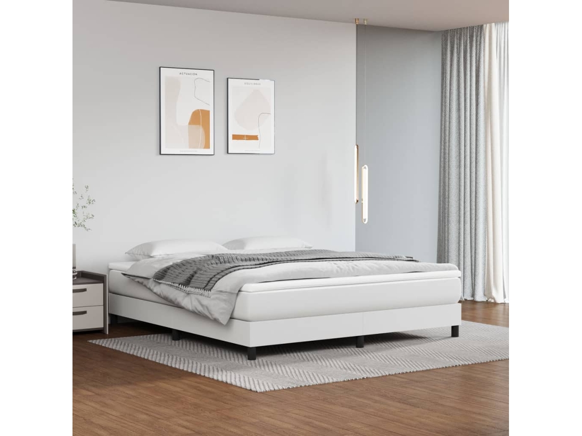 Vidaxl Cama com Molas/colchão 180x200 Cm Couro Artificial Branco