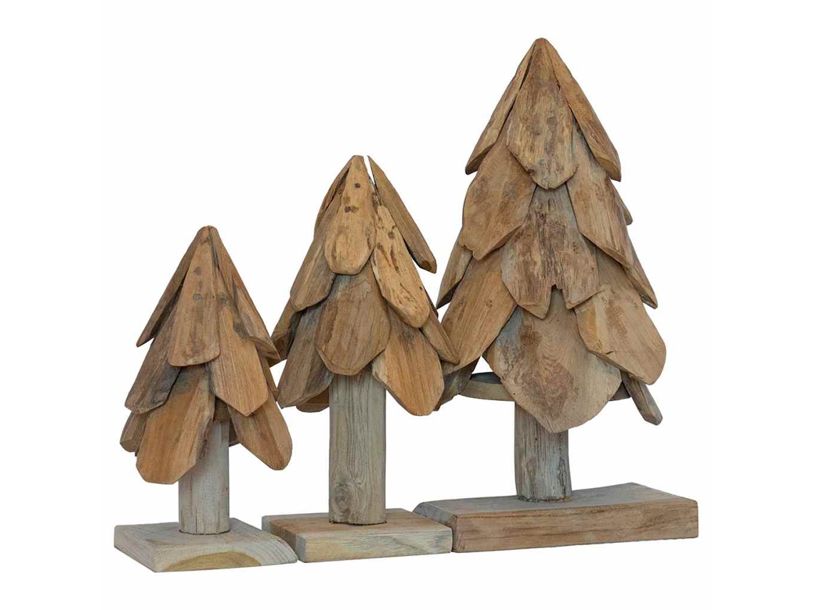 Conjunto 3 Árvore De Natal Rústica Vidaxl Castanho Madeira De Teca Maciça (40 Cm)