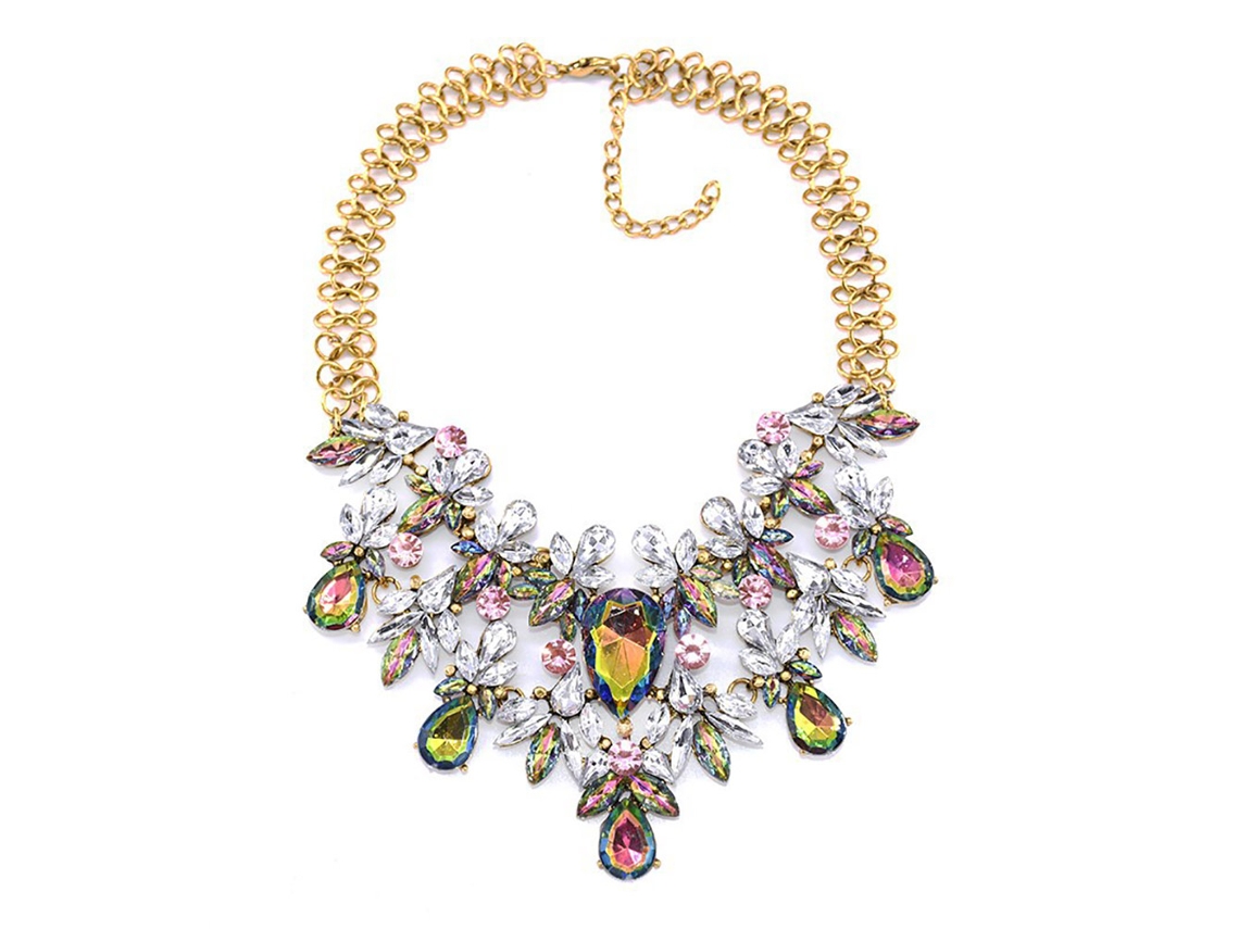 Colar De Clavícula Decorativo Com Strass Multicolorido