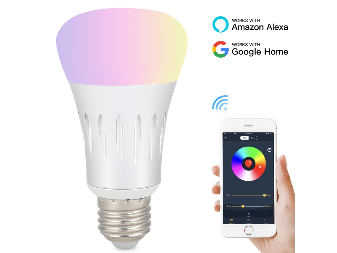 Lâmpada Inteligente Wifi E27 7w Led Dimmável Rgb Multicolor Luz Noturna Sem Fio Eecoo