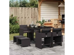 Vidaxl 9 Pcs Conjunto De Jantar P/ Jardim C/ Almofadões Vime Pe Preto
