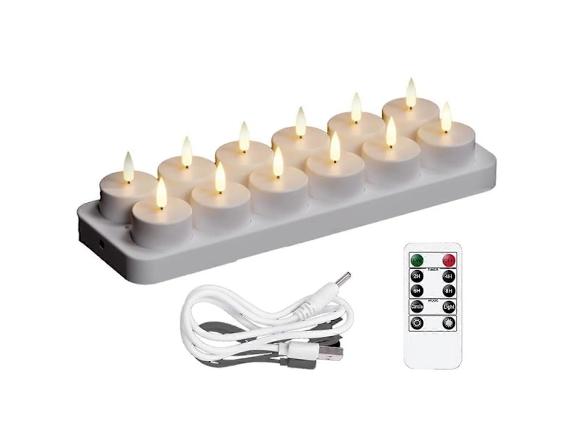 Conjunto De 12 Velas Led Sem Chama, Recarregável, Para Mesas, Casamentos, Festas E Ambientes Internos