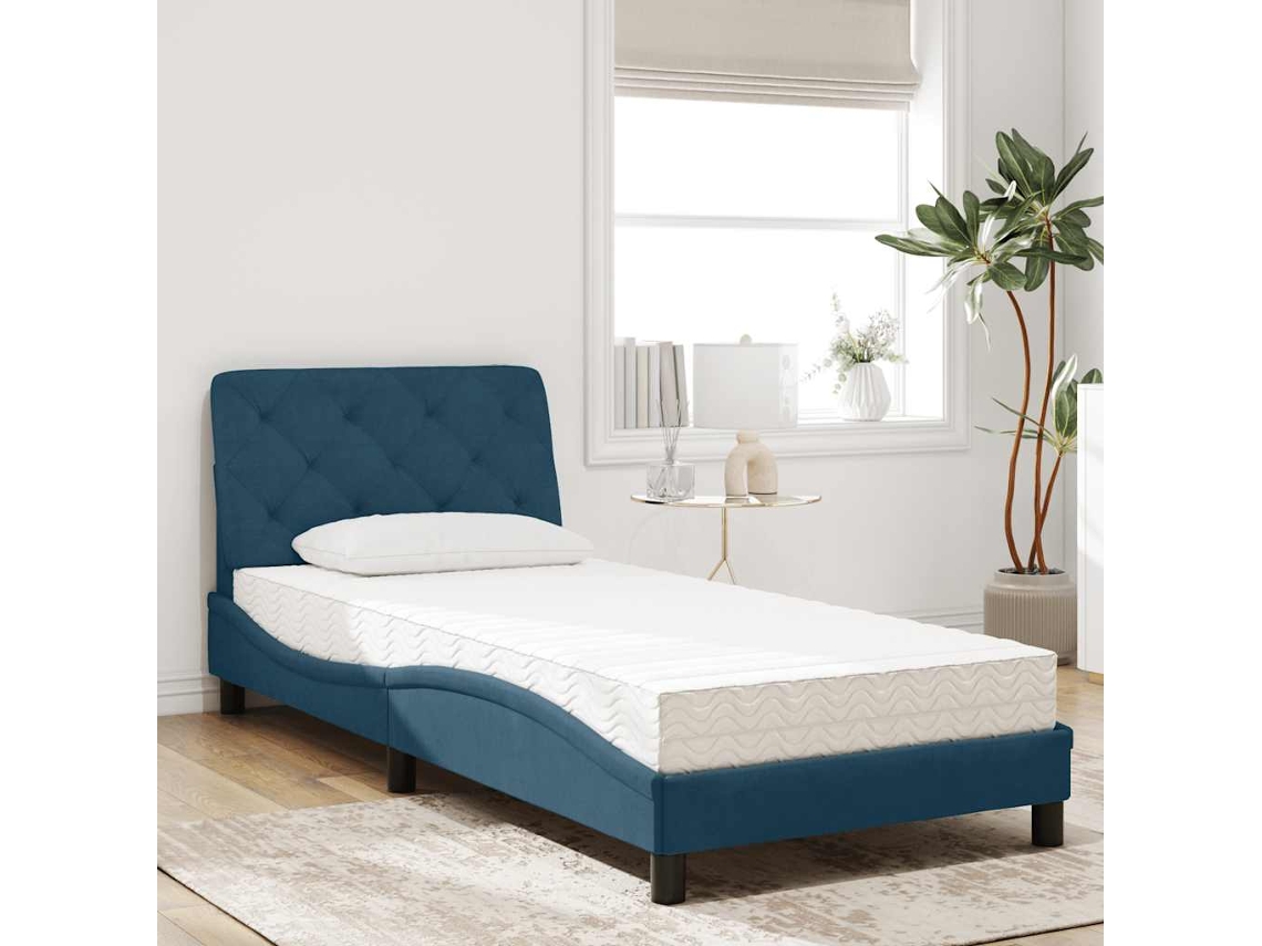 Vidaxl Cama Com Colchão 90x200 Cm Veludo Azul