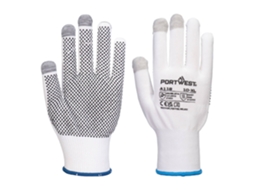 Luvas Touchscreen Pontilhadas De Pvc Grip 13 Pacote De 12 Pares / Branco Cinza / L Portwest