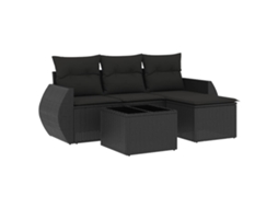 Conjunto de 5 Sofás de Jardim com Almofadões Vime Pe Preto MAISON EXCLUSIVE (5 pcs)
