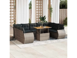 Vidaxl 10 Pcs Conjunto Sofás De Jardim C/ Almofadões Vime Pe Cinzento