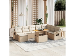 Vidaxl 9 Pcs Conjunto De Sofás P/ Jardim Com Almofadões Vime Pe Bege