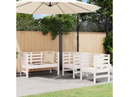 Vidaxl 3 Pcs Conjunto Lounge De Jardim Madeira De Pinho Maciça Branco