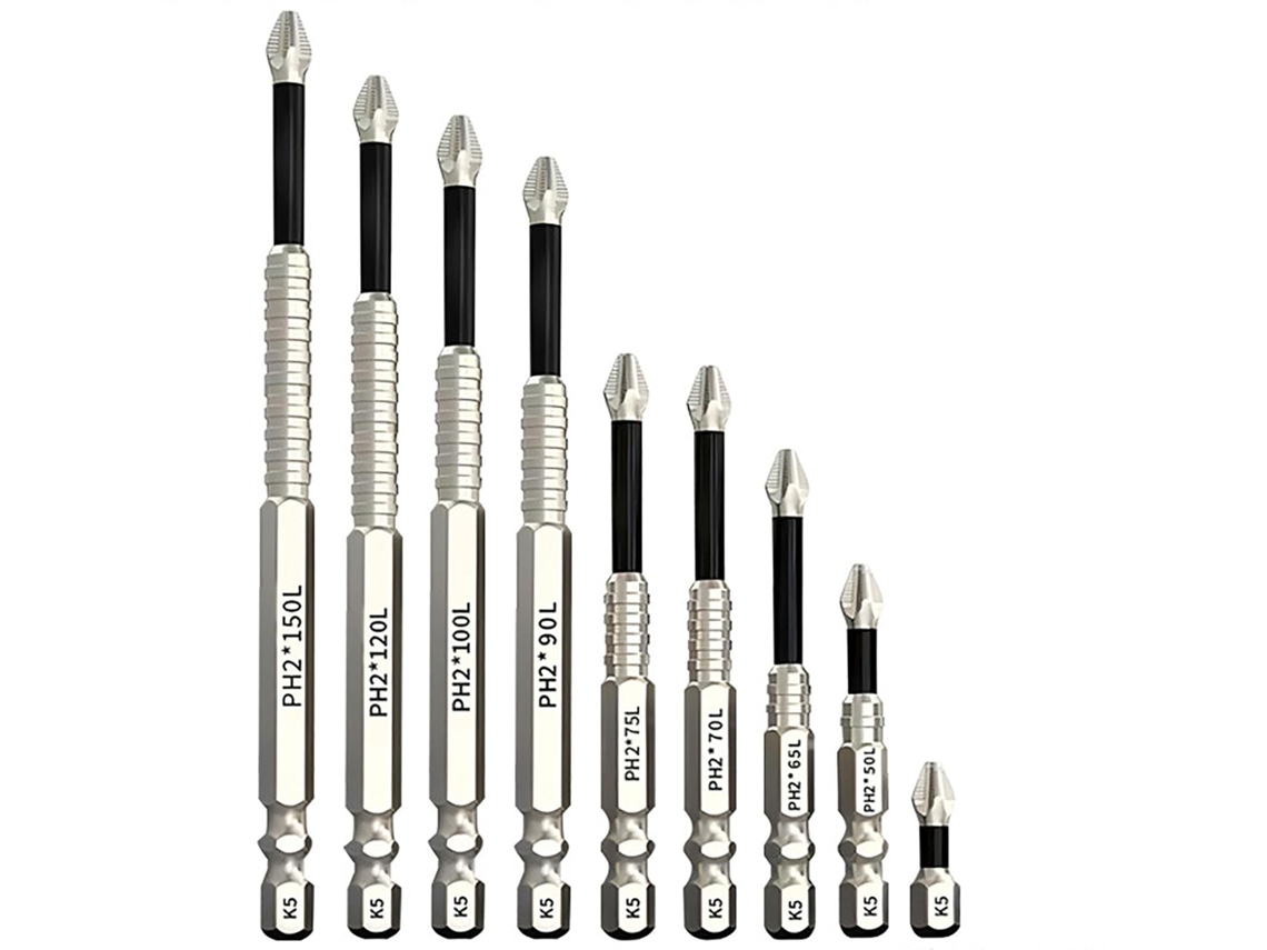 Conjunto De Chaves De Fenda De Impacto Antiderrapantes Ph2, 9 Pontas Magnéticas De Alta Potência (1-6 Polegadas), Universal, Eletrica