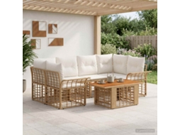 Vidaxl Conjunto De Sofá De Jardim 7 Unid. Natural E Branco Creme