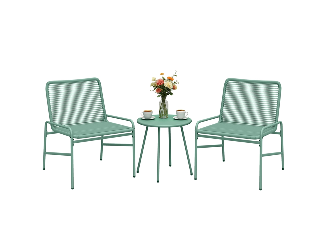 Conjunto de Bistrô em Rattan com 3 Peças: 2 Cadeiras, Mesa Redonda para Jardim, Verde ZENCORE SERVICES