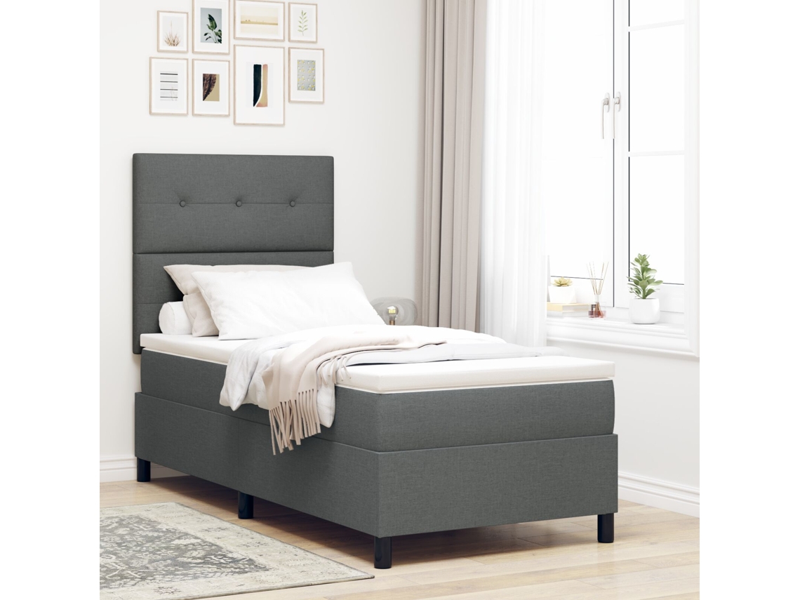 Cama Box Spring Com Colchão Cinza Escuro De Solteiro