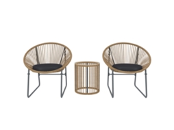 Conjunto Jardim 3 Peças Rattan e Aço, cadeiras com almofadas, mesa cilíndrica, multicolorido QINGYU TECH