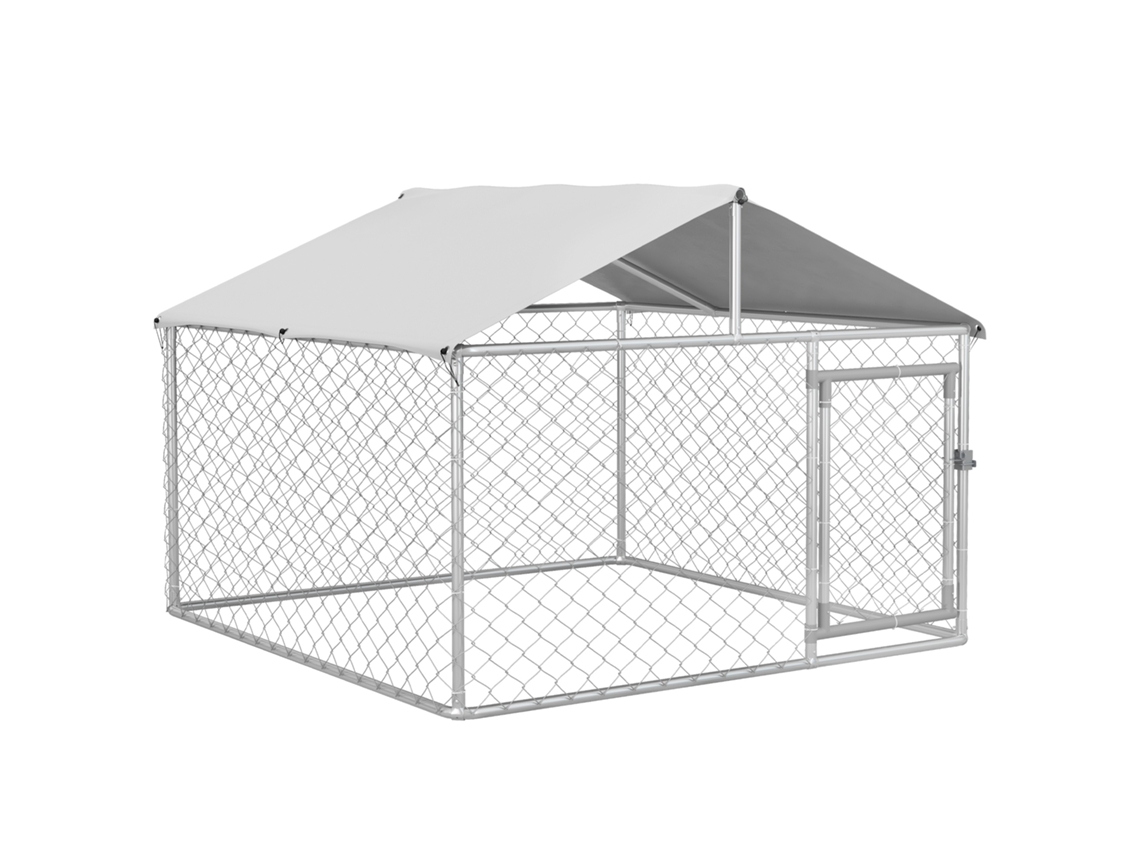 Gaiola Externa De Porte Médio Com Trava, Estrutura De Aço, Cobertura Impermeável E Resistente Aos Raios Uv, 200x200x150 Cm, Prateada