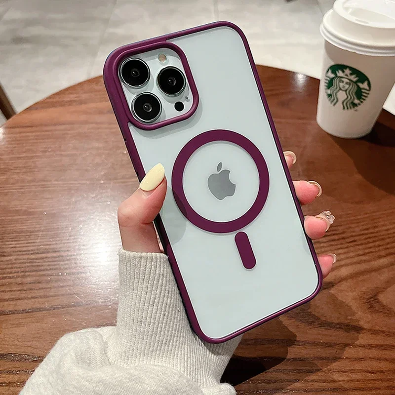 (iphone 14 Pro Max, Magenta) Capa Magsafe Com Carregamento Sem Fio Magnético Para Iphone, Em Acrílico Rígido.