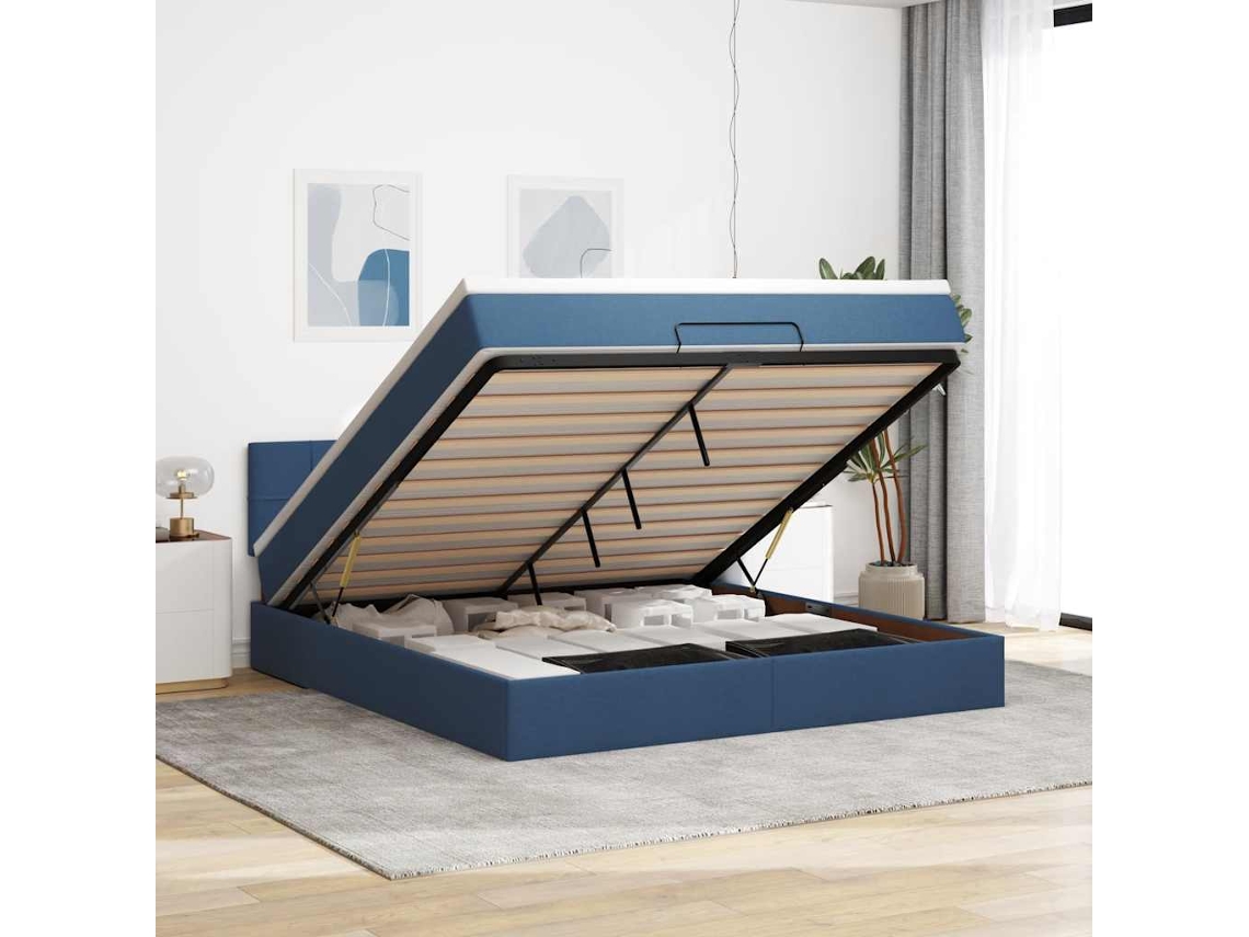 Vidaxl Estrutura De Cama Otomana Com Colchão 160x200 Cm Tecido Azul