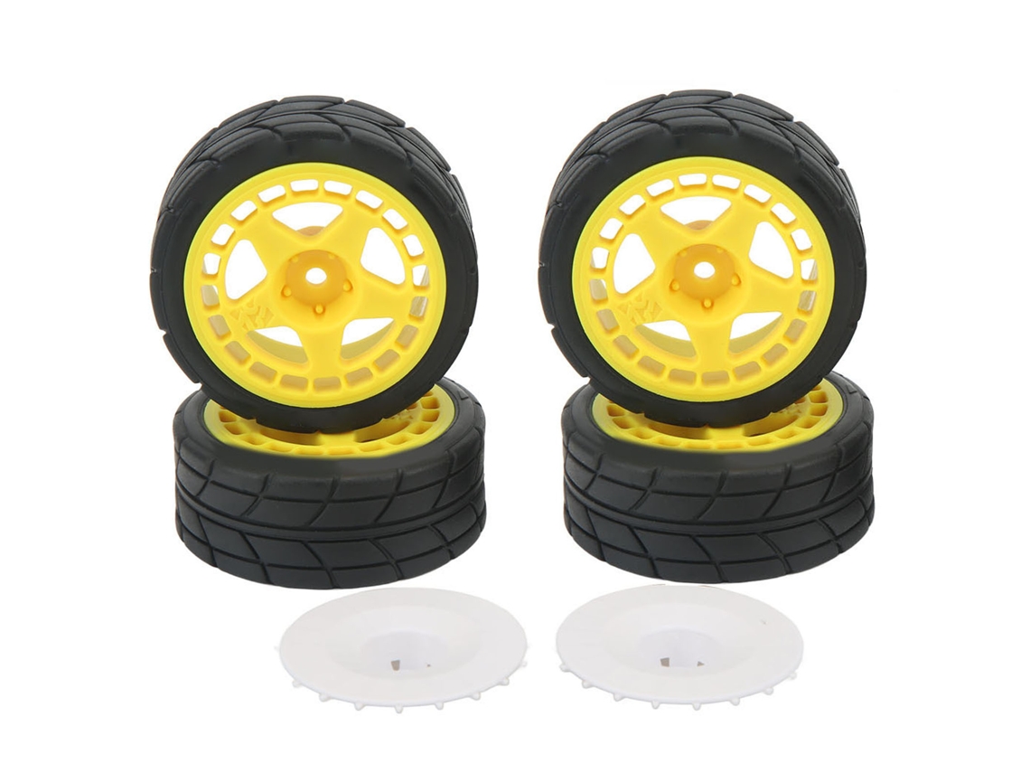 4pcs Pneus De Roda Rc 1/10 Com Aletas De Cubo Plástico Borracha Para Carro Upgrade Peças Amarelo