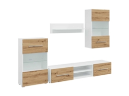 Conjunto de 5 peças de mecanismos de TV com iluminação LED em madeira e carvalho, estilo artesanal, exclusivo da MAISON.