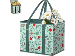 Sacolas de Compras, Compras Reutilizáveis, Sacola Piquenique Dobrável Grande Capacidade em Tecido Não Tecido, Fundo Reforçado Co GOKOCO