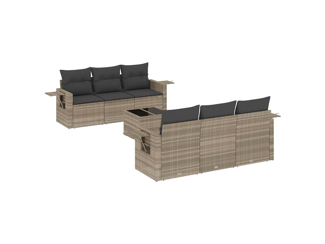 Conjunto de 7 Sofás Jardim com Almofadões Vime Pe Cinzento Claro MAISON EXCLUSIVE (7 pcs)