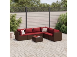 Vidaxl 7 Pcs Conjunto Lounge De Jardim C/ Almofadões Vime Pe Castanho