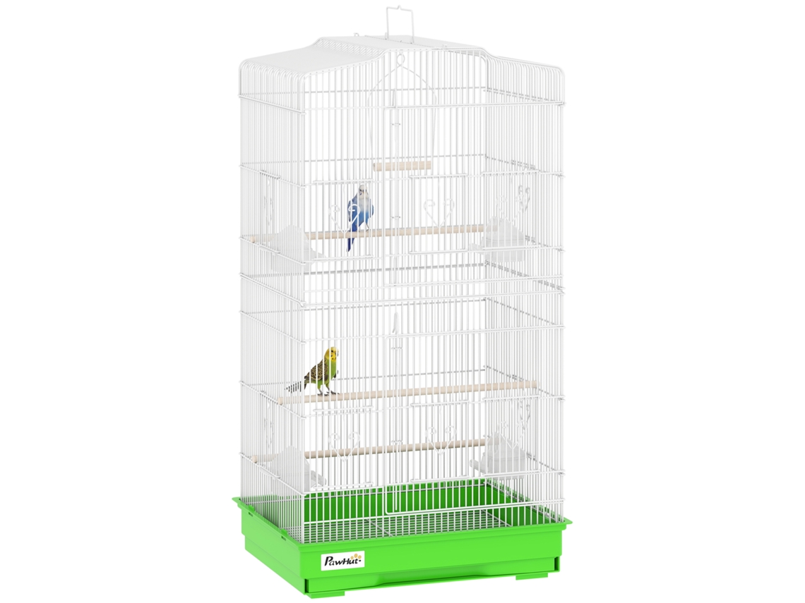 Gaiola metálica para aves, com 4 comedouros, 3 poleiros, alça removível, 46,5x35,5x92 Cm verde S/MARCA