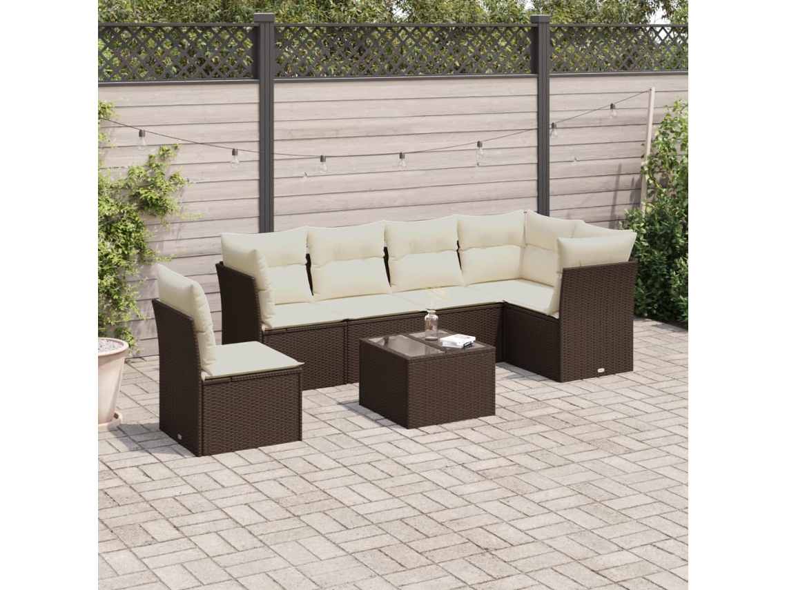 Vidaxl 6 Pcs Conjunto De Sofás Jardim C/ Almofadões Vime Pe Castanho