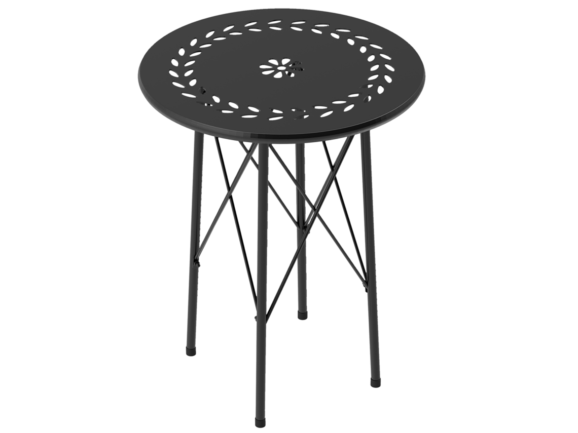 Mesa De Jardim Redonda De Varanda Ø40x50 Cm Com Pés Ajustáveis E Estrutura Em Forma De X Para Exterior E Interior Preto