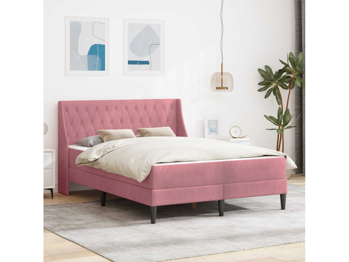 Vidaxl Estrutura De Cama Com Colchão Rosa 160 X 200 Cm Veludo
