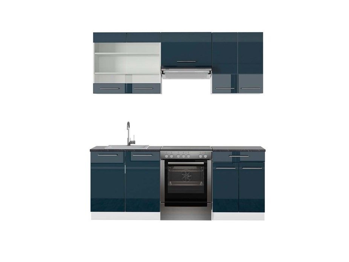Cozinha Fame-Line, 200 cm, PT Antracite, azul escuro/branco brilhante, VICCO