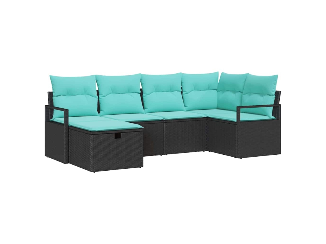 Maison Exclusive - Conjunto De Sofás Com Almofada 6 Pcs Preto E Turquesa Vime Pe