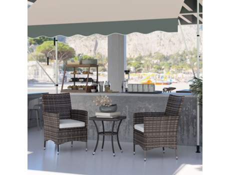 Conjunto De Móveis De Varanda Dobrável Em Rattan Com Almofadas Castanhas 60x58,5x89,5cm Para Jardim E Varanda Nestor