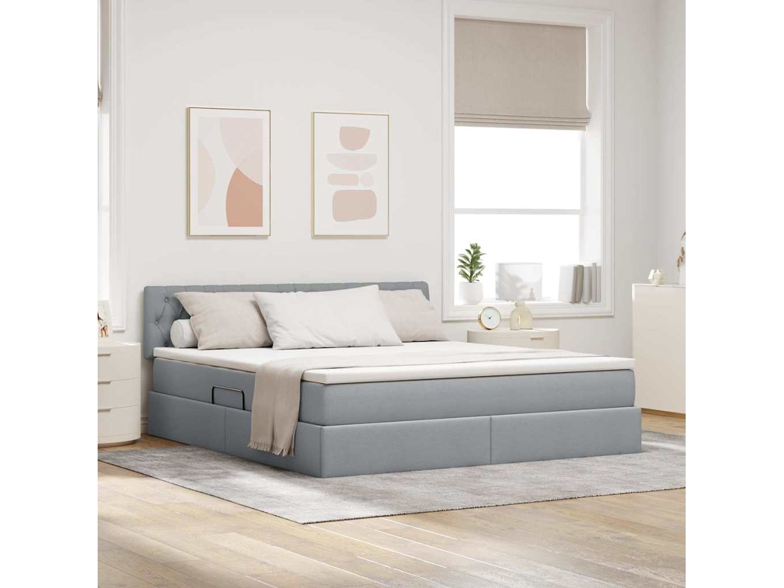 Vidaxl Cama De Armazenamento Led Com Colchão Cinzento-claro