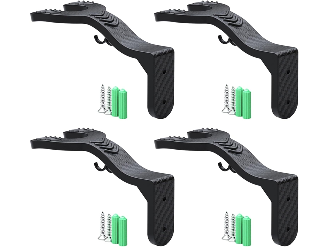Conjunto De 4 Suportes De Parede 2 Em 1 Em Abs Para Capacetes, Permitindo Armazenar Capacetes E Chaves Com