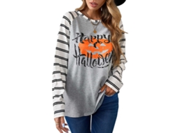 Sudadera Para Mujer Cuello Redondo Manga Larga Estampado Halloween Casual Pullover Para Otoño Invierno Gris Talla L