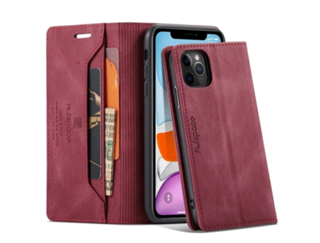 Capa Bloqueio Rfid Para Iphone 11 Pro Max Autspace Pele Sintética Vermelho
