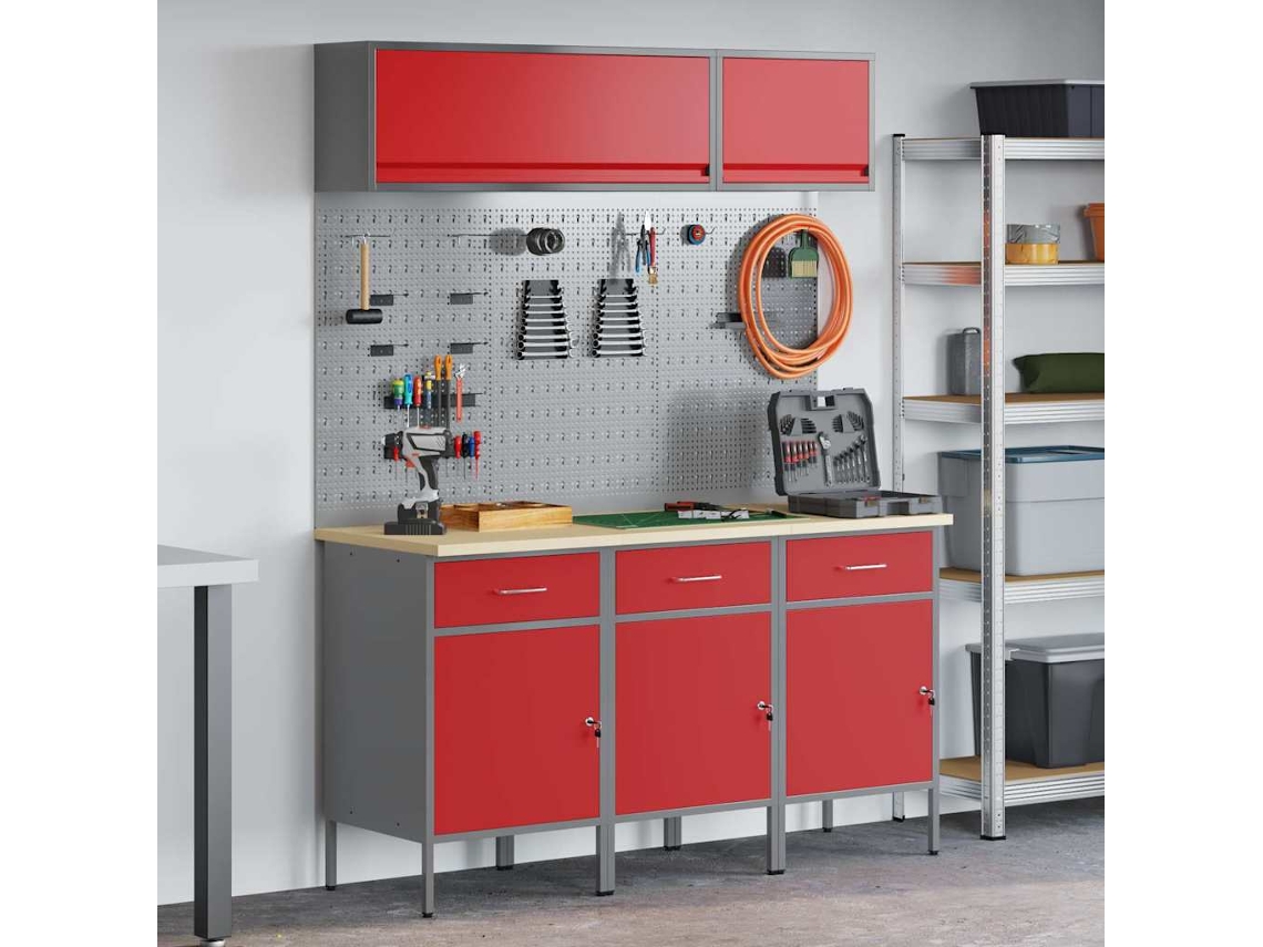 Vidaxl Conjunto De Armários De Trabalho Com Gaveta 8 Pcs Vermelho
