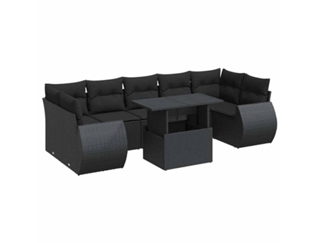 Conjunto 8 sofás de jardim com almofadões VIDAXL vime PE preto