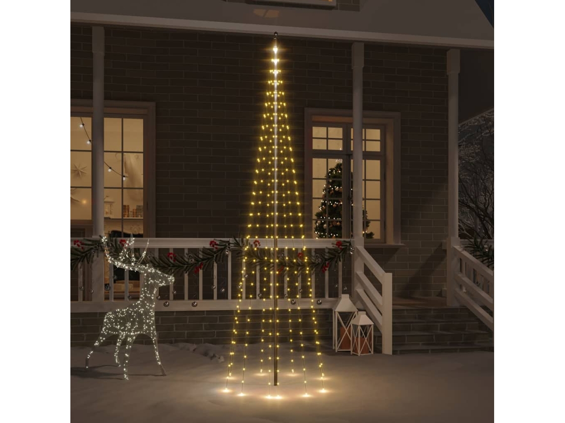 Vidaxl Árvore De Natal Mastro De Bandeira 310 Leds 300cm Branco Quente