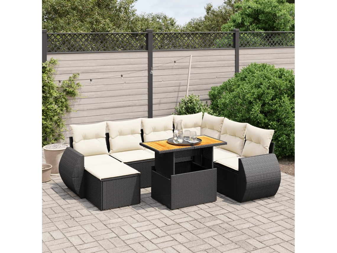 Vidaxl 8 Pcs Conjunto Sofás De Jardim Com Almofadões Vime Pe Preto