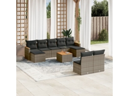Vidaxl 10 Pcs Conjunto Sofás de Jardim C/ Almofadões Vime Pe Cinzento
