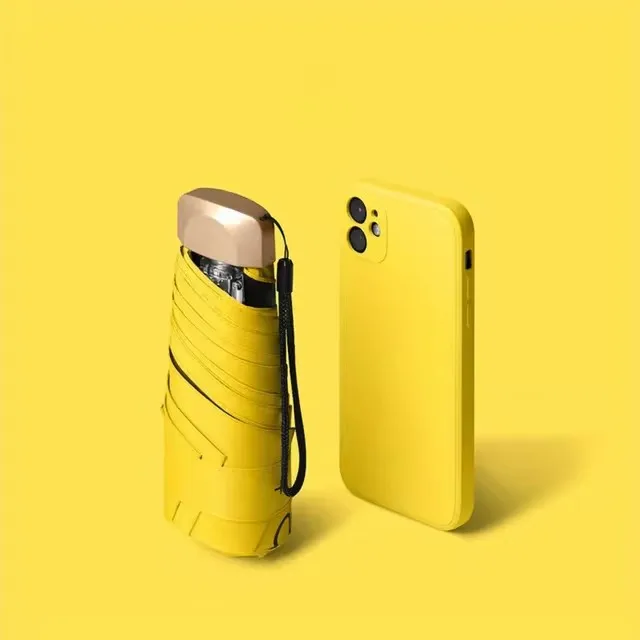 (amarelo 6k) Mini Guarda-chuva De Bolso, Dobrável, Em Vinil, Para Proteção Solar